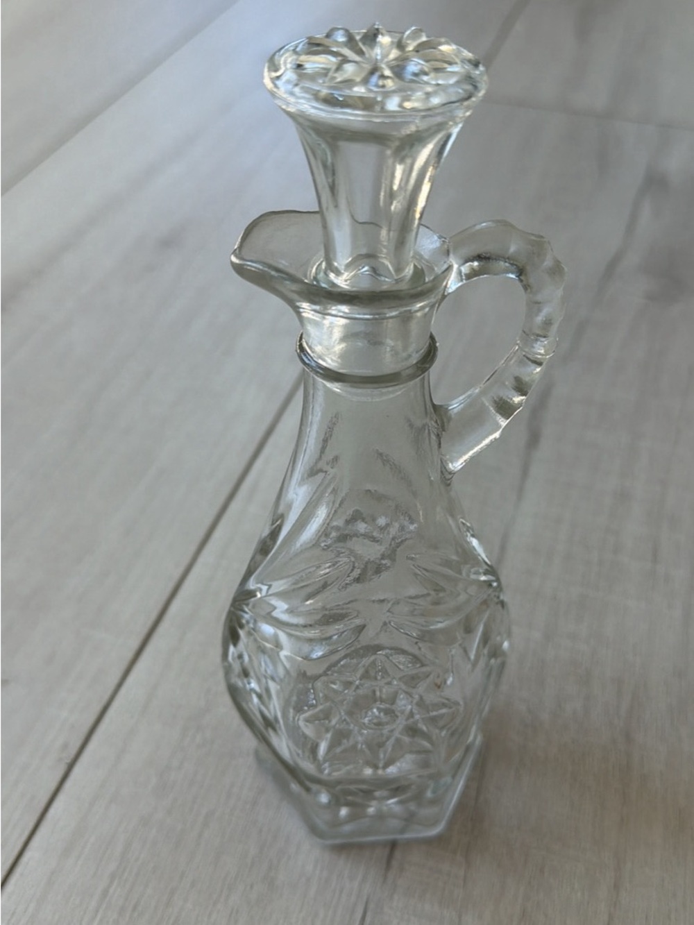 Vintage Pressed Glass Oil and Vinegar Cruet with Stopper